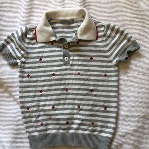 Unisex 3t shirt Gray &white pinstripe red accents